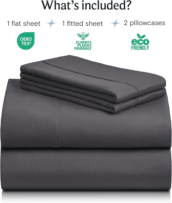 LuxClub 4 PC King Sheet Set, Deep Pockets Wrinkle Free Cooling Bed Sheets Hotel Bedding for Women, Men, Kids & Teens, Includes 1 Fitted Sheet, 1 Flat Sheet and 2 Pillowcases - Silky Soft Dark Grey