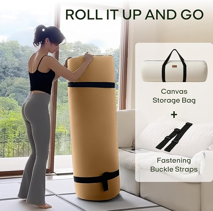 ZonLi Japanese Floor Futon Mattress Queen Size 80"x 60", 100% Cotton Cover 4'' Thicken Tatami Mattress, Foldable Sleeping Pad, Portable Dormitory Tatami Mat, Roll Up Floor Lounger Bed for Adult