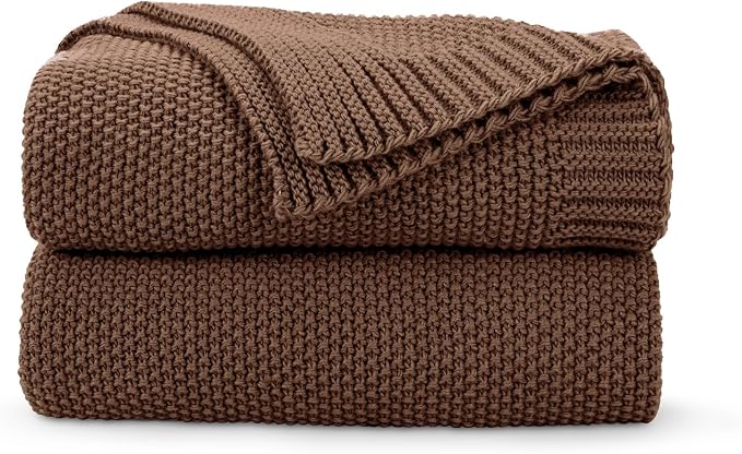 CozeCube Dark Brown Seed Stitch Throw Blanket 60"x80", Farmhouse Decor | Blanket by CozeCube