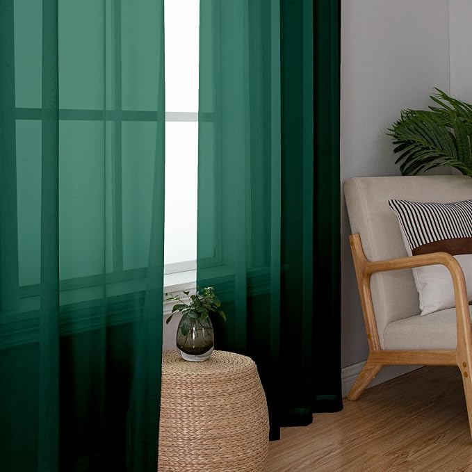 Hunter Green Sheer Curtains 78 Inches Long 2 Panels, Airy Voile Solid Curtains - Image 6