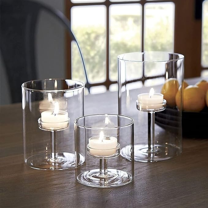 Set of 3 Cylinder Glass Decorative Hurricane Candle Holder Clear Votive Candle Holders Table Centerpieces for Dining Room Wedding Parties Home Decorations