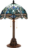 Tiffany Stained Glass Table Lamp 12X12X21Inch Resin Base Desk Bedroom Living Room Reading Light (Blue Dragonfly)