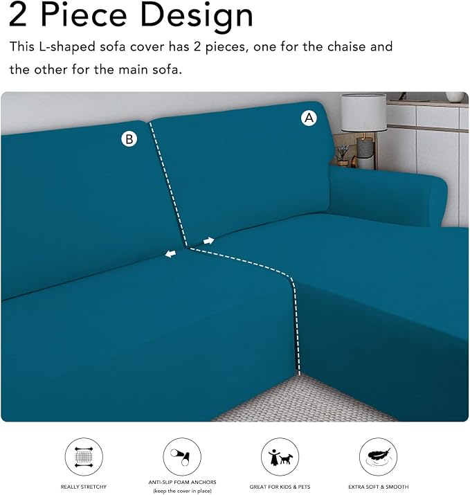 PureFit Stretch Sectional Couch Covers 2 pcs Non Slip L Shape Sofa Cover - Image 5