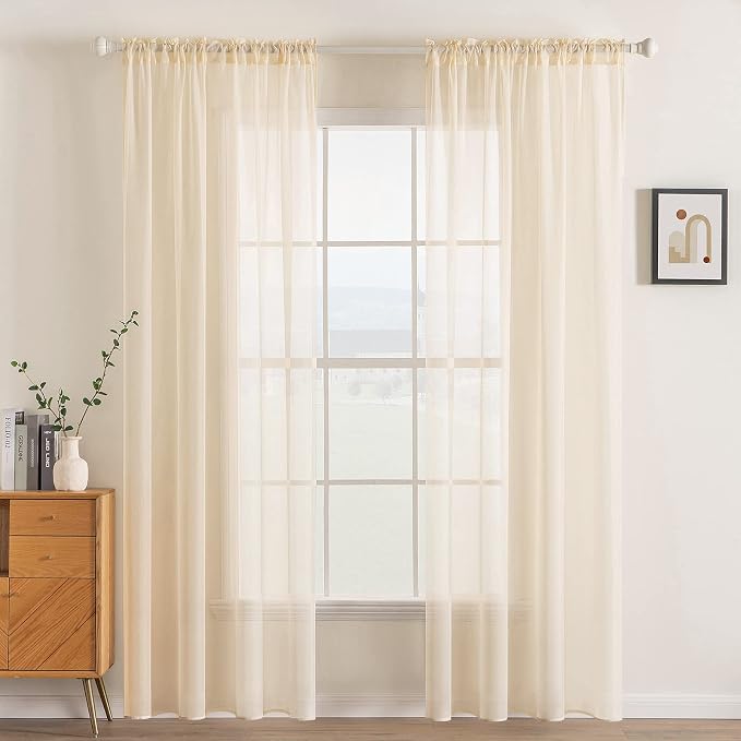 MIULEE Cream Beige Sheer Curtains 54 X 96 Inches, 2 Panels | Solid Color by MIULEE