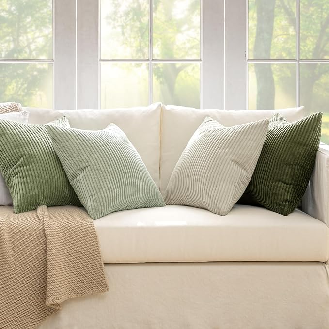 MIULEE Soft Corduroy Decorative Throw Pillow Covers Light Green 24x24 | Set of 4 - Image 2