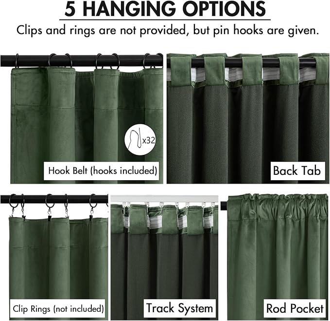 MIULEE Velvet Curtains 50W x 84L 2 Panels Olive Green Blackout Curtains | - Image 2