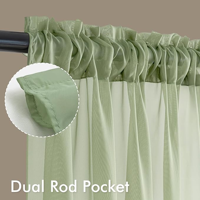 MIULEE Sage Green Sheer Curtains 63 Inches Long 4 Panels 54 x 63 Inches | Light - Image 3