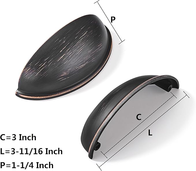 khtumeware 10 Pack 3" Drawer Pulls Oil Rubbed Bronze Cabinet Cup Pulls Kitchen Hardware Cabinet Handles Drawer Handles Knobs 3 inch Hole Center