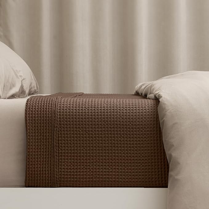 PHF 100% Cotton Waffle Weave Blanket Twin Size for Bed,Snag Proof Lightweight Breathable Moisture-Wicking Throw for Couch,Great for Layering in Cold Weather,Machine Washable,Home Decor Gift-Cappuccino