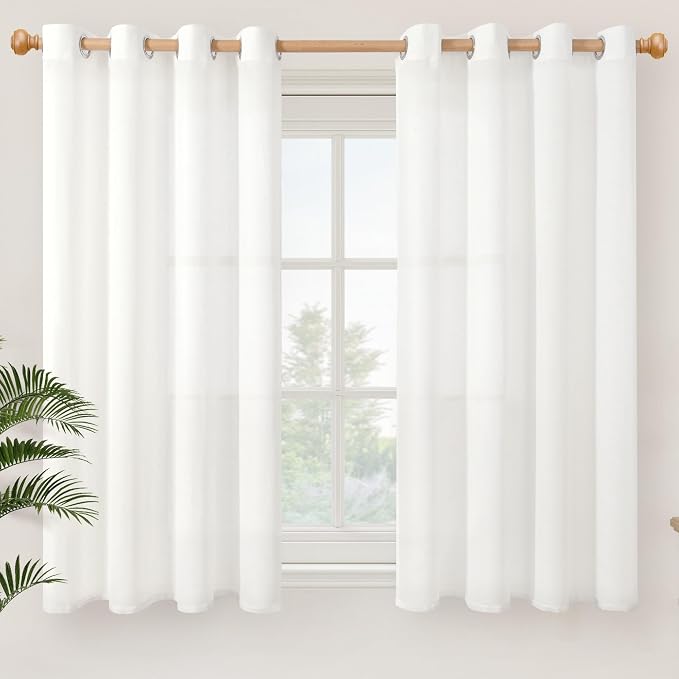 YoungsTex White Linen Semi Sheer Curtains 45 Inch Length by YoungsTex
