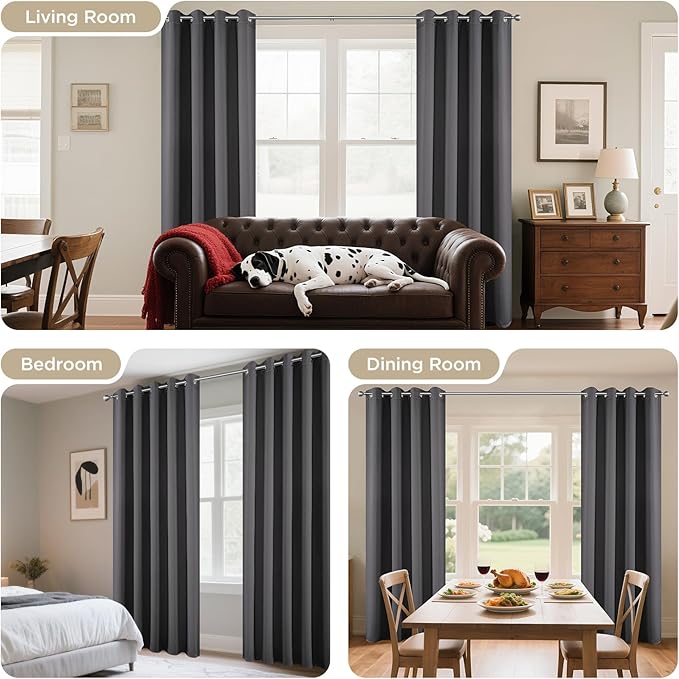 Joydeco Grey Blackout Curtains for Bedroom 84 Inch Long, Room Divider Black Out - Image 6