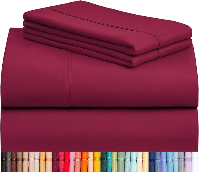LuxClub 4 PC King Sheet Set, Breathable Luxury Bed Sheets, Deep Pockets Wrinkle Free Cooling Bed Sheets Machine Washable Hotel Bedding Silky Soft - Burgundy King
