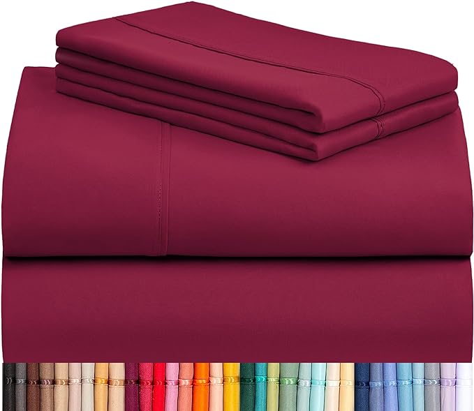 LuxClub 4 PC California King Sheet Set, Breathable Luxury Bed Sheets, Deep Pockets Wrinkle Free Cooling Sheets Machine Washable Hotel Bedding Silky Soft - Burgundy Cal King