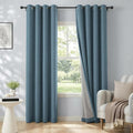 100% Blackout Linen Textured Curtains 72 Inch Long, Stone Blue | 100% Blackout by 100BlackoutShield