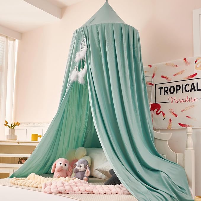 dix-rainbow Princess Decor Canopy for Kids Bed, Soft and Durable Bed Canopy for Girls Room Tent Canopy Dreamy Mosquito Net Bedding, Children Reading Nook Canopies Indoor(Green)