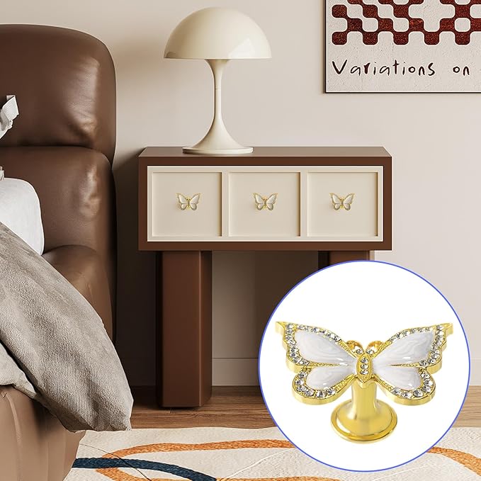 Butterfly Cabinet Knobs,6 Pieces Butterfly Knobs Single Hole Pulls Handles Decorative Door Cabinet Drawer Cupboard Furniture Door Wardrobe (Gold)