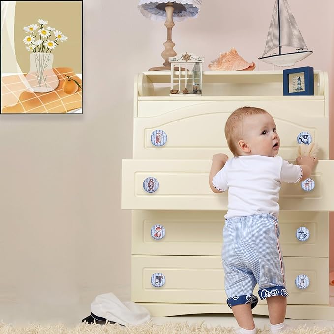 Set of 8 1.8" Wooden Safari Animals Nursery Cabinet Kids Room Door Dresser Drawer Knobs and Handle Pulls