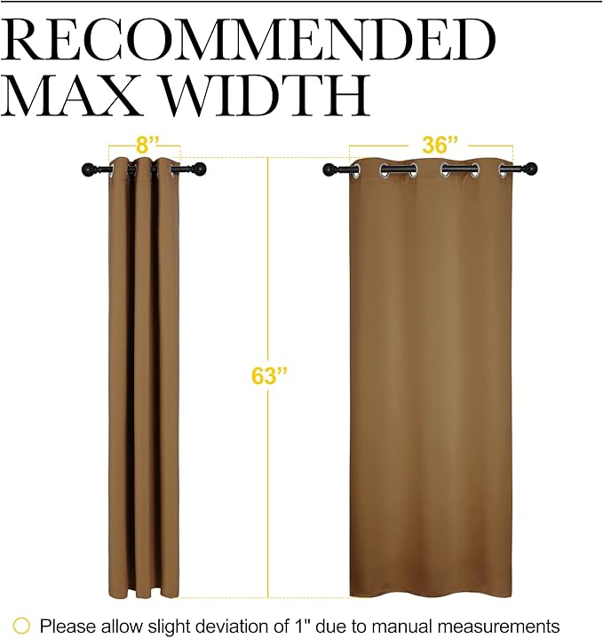 NICETOWN Sleek Blackout Curtains 63 inches Length for Small Windows, Noise Reducing and Block Draft Panels for Door Doorway Laundry Office Luxury Decor Theme (2 Panels, Gold Brown, W42 x L63 -Inch)