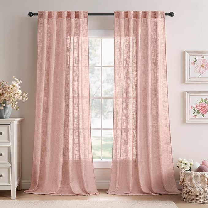 MIULEE Blush Pink Linen Curtains 52x90 Inch Long 2 Panels by MIULEE