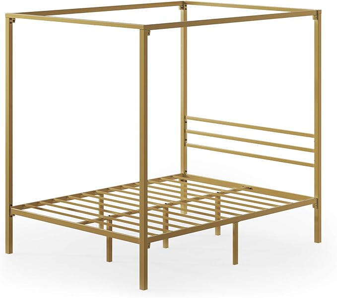 ZINUS Patricia Gold Metal Canopy Platform Bed Frame, Mattress Foundation with Steel Slat Support, No Box Spring Needed, Easy Assembly, Queen