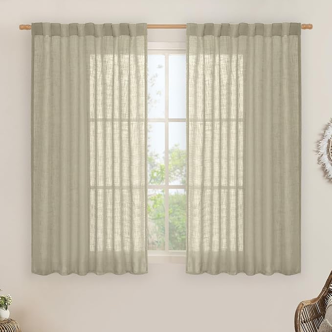 Oatmeal Linen Curtains 54 Inch Length 2 Panels by LAMIT