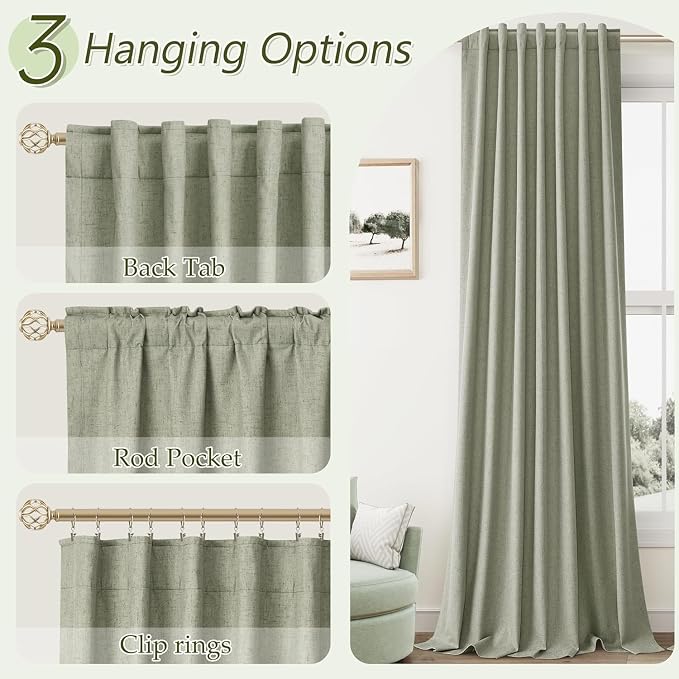 Sage Green 100% Blackout Curtains 126 Inch Length 2 Panels Set - Image 6