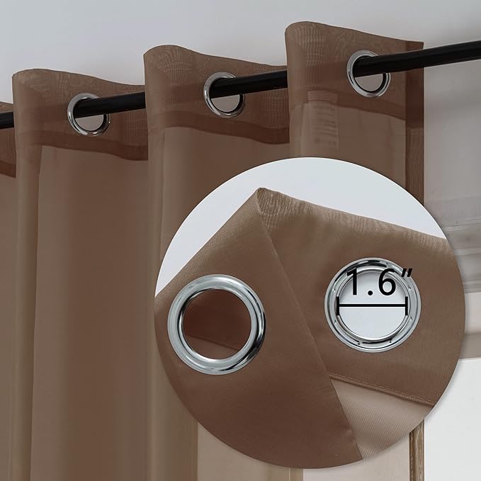 DUALIFE Sheer Curtains Light Filtering Solid Drapes for Window Curtains Sheer Grommet Top (Set of 2, 52 by 72Inch, Chocolate Brown)