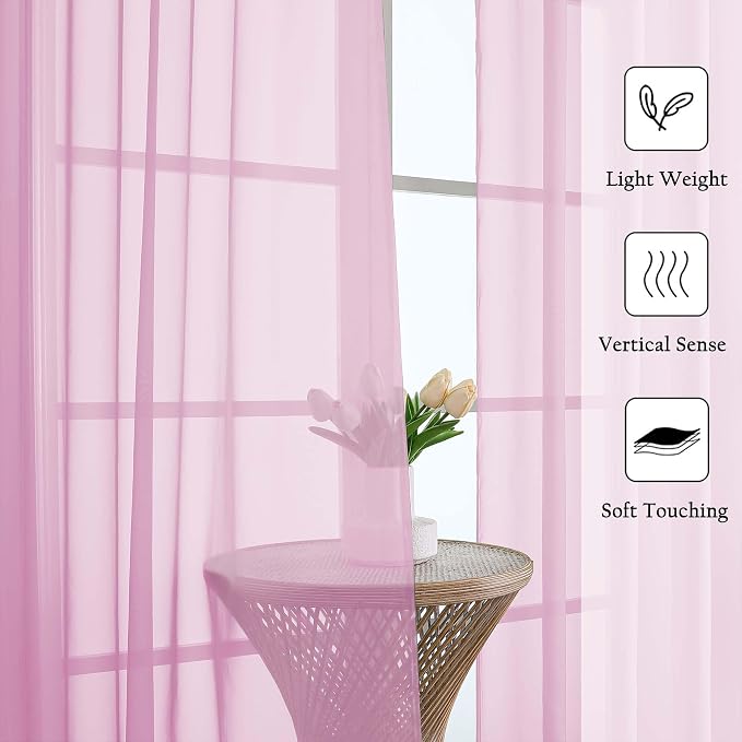 Light Pink Sheer Curtains 63 Inch Length 2 Pcs, Dual Rod Pockets Light - Image 4