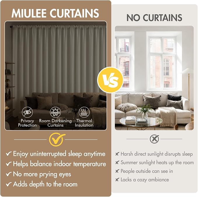 MIULEE 4 Panel Set Short Bedroom Blackout Curtains 54 Inch Long Beige White | - Image 7