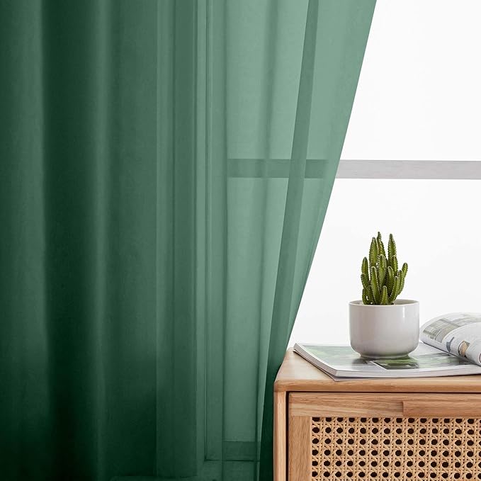 Hunter Green Kitchen Curtains 30 Inch Length Tier 2 PCS, Solid Soft Half - Image 7