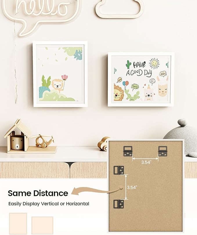 BAIJIALI 2 Packs White Kids Art Frames for Kids Artwork Frames Changeable Display 8.5x11 with Mat or 9x12 without Mat,Picture Frame for Kids Artwork Front Opening Holds 150 Horizontal &Vertical For