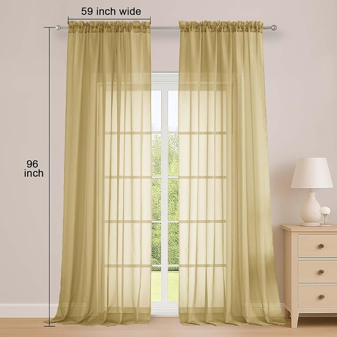 Extra Long Gold Sheer Curtains 96 Inches Long 2 Panels Set, Soft Lightweight - Image 2