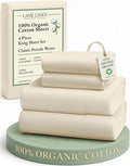 LANE LINEN 100% Organic Cotton Sheets King Size - 4 Pc Bed Sheets King Size, Soft & Breathable Cotton Sheets Set, Percale Sheet & Pillowcase Sets, deep Pocket Sheets Set - Natural