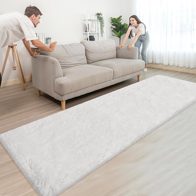 Runner Rug for Bedroom White 3x10ft Fluffy Area Rug Bedside Runner Rug for Kids - Image 4