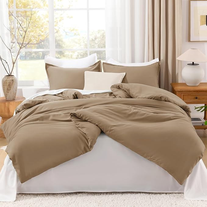 Litanika Comforters Taupe Oversized Queen Size, 3 Pieces Lightweight Solid Bedding Set & Collections, All Season Fluffy Bed Set (98x98In Comforter & 2 Pillowcases)