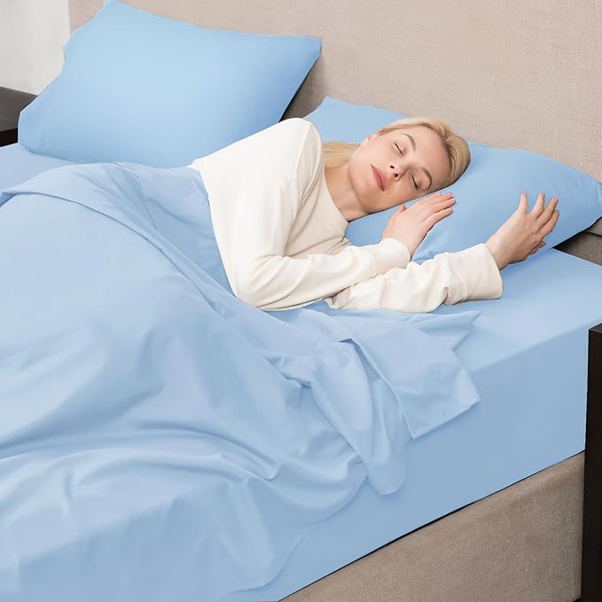 Mejoroom Queen Sheet Set - Hotel Luxury 1800 Sheets & Pillowcase Sets - Extra Soft Bed Sheets - Deep Pocket Fitted Sheet, Breathable, Wrinkle & Fade Resistant - 4 Piece (Queen,Light Blue)