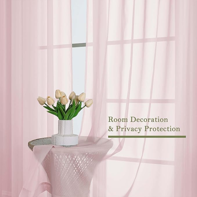 Blush Pink Sheer Curtains 120 Inches Long 2 Pcs, Rod Pockets Voile Living Room - Image 4