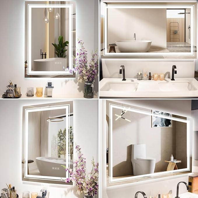 36x36 LED Mirror for Bathroom with Front and Backlit Light Up Digital Mirrors for Wall,Anti Fog,Stepless Dimmable,Tempered Silver Glass Smart Vanity Mirror for Bathroom