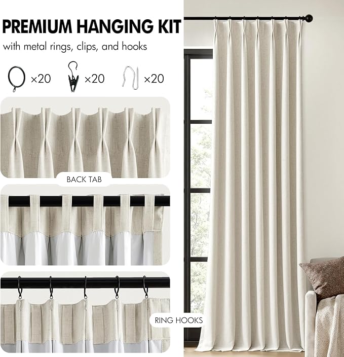 MIULEE Natural Extra Wide Pinch Pleated Blackout Curtains 60x90 Inches | Memory - Image 8