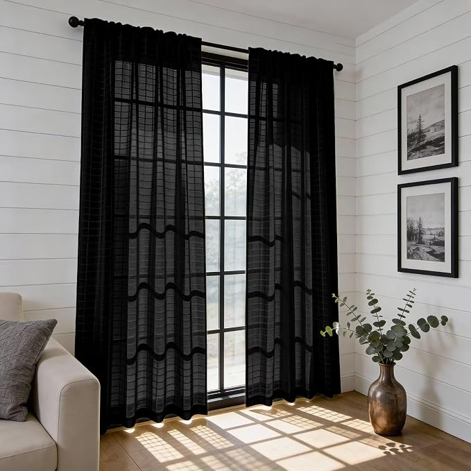 SpaceDresser Check Sheer Curtains 72 Inches Long - Image 6
