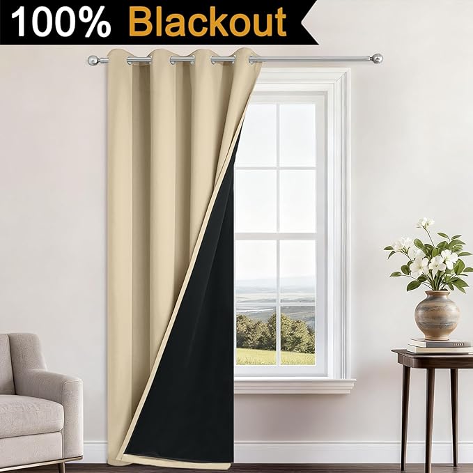 Yakamok Beige Blackout Curtains 96 Inches Long - Image 2