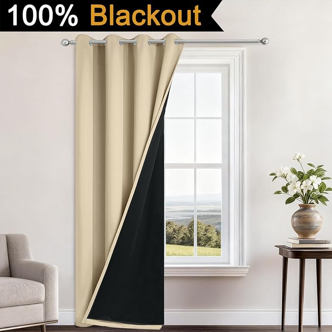 Yakamok Beige Blackout Curtains 84 Inches Long - Image 2