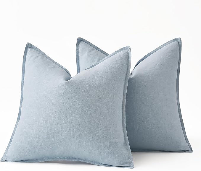 MIULEE Decorative Linen Pillow Covers 20x20 Inch Light Blue | Boho Farmhouse​ - Image 6