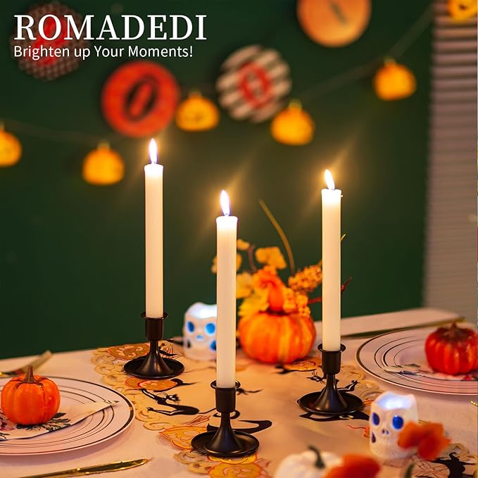 Black Candlestick Candle Holders for Taper ：12 PCS Romadedi Candle Stick Holder Set Vintage Table Centerpiece Halloween Decoration Wedding Christmas Fireplace Mantel Home Deocr