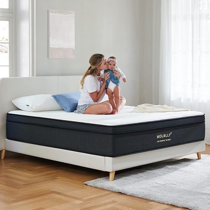 Molblly Queen Mattress14 Inch Hybrid Mattress in a Box with Gel Memory Foam, Individually Wrapped Pocket Coils Innerspring, Pressure-Relieving and Supportive, Non-Fiberglass,Queen Size