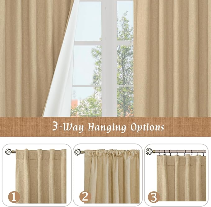 72 Inch Natural 100% Blackout Linen Curtains - Image 9