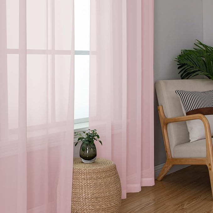 Light Pink Sheer Curtains 63 Inch Length 2 Panels Set - Image 2