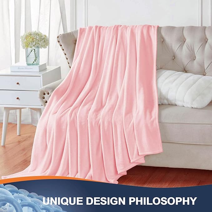 Walensee Fleece Blanket Plush Throw Fuzzy Lightweight (Throw Size 50x60 Pink) Super Soft Microfiber Flannel Blankets for Couch, Bed, Sofa Ultra Luxurious Warm and Cozy for All Seasons