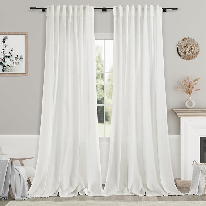 Ivory Linen Curtains 95 Inch Length by Nanspring