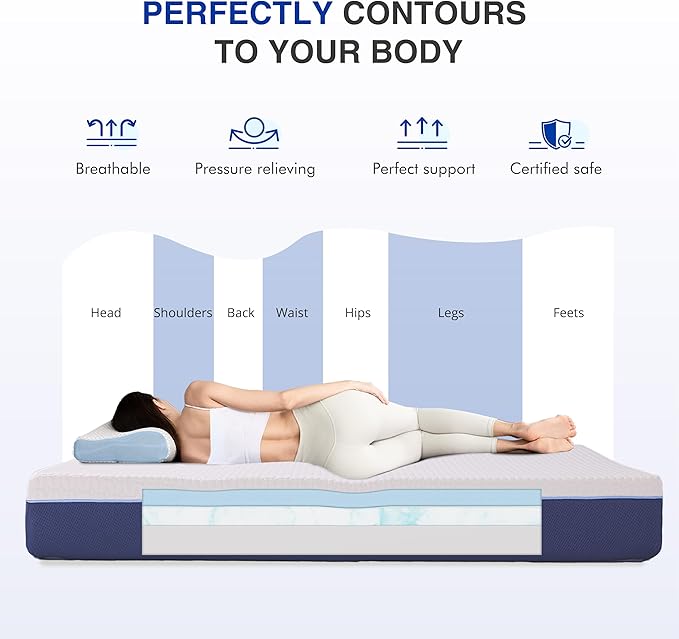 10 Inch Twin Size Mattress, Gel Cooling Memory Foam Mattress in A Box, Medium Firm Feel for Back Pain Relief, CertiPUR US Certified